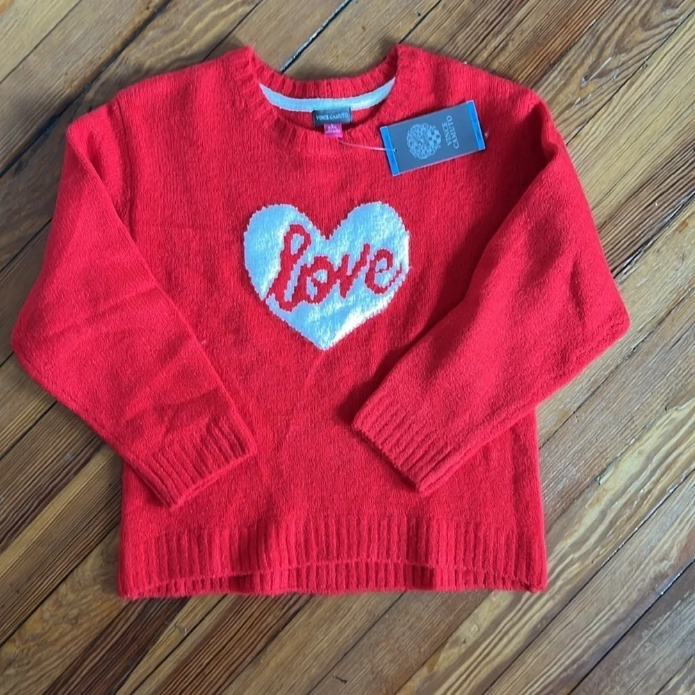 Girl's Vince Camuto Love Heart Valentine's Day Red and White Sweater -NWT